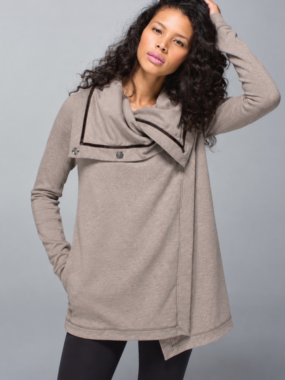 lululemon athletica Taupe Asymmetrical Cowl Sweater